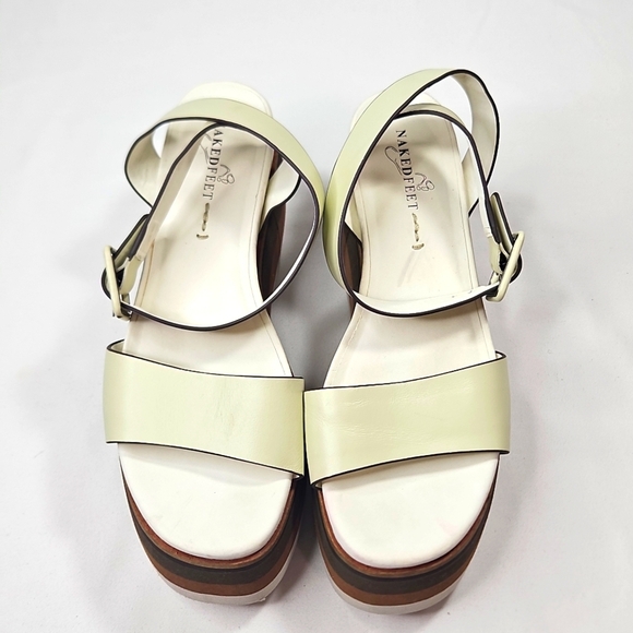 Naked Feet Cream and Brown Platform Sandals Sz 9.5 - Picture 3 of 7